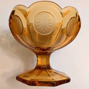 Vintage Fostoria Amber Coin Glass Scallop Pedestal Bowl